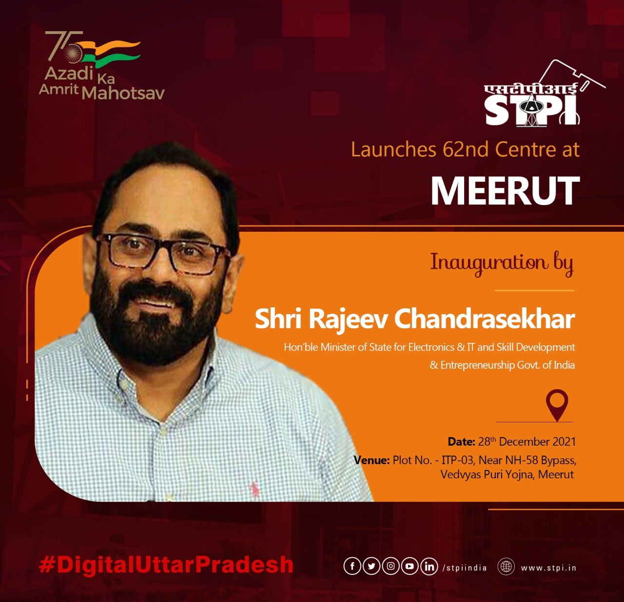 Rajeev Chandrasekhar to inaugurate 62nd Centre of STPI in Meerut